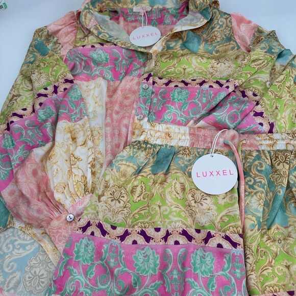 2pc Luxxel Uptown Chic Satin Short Set Button Down Floral - Picture 7 of 14